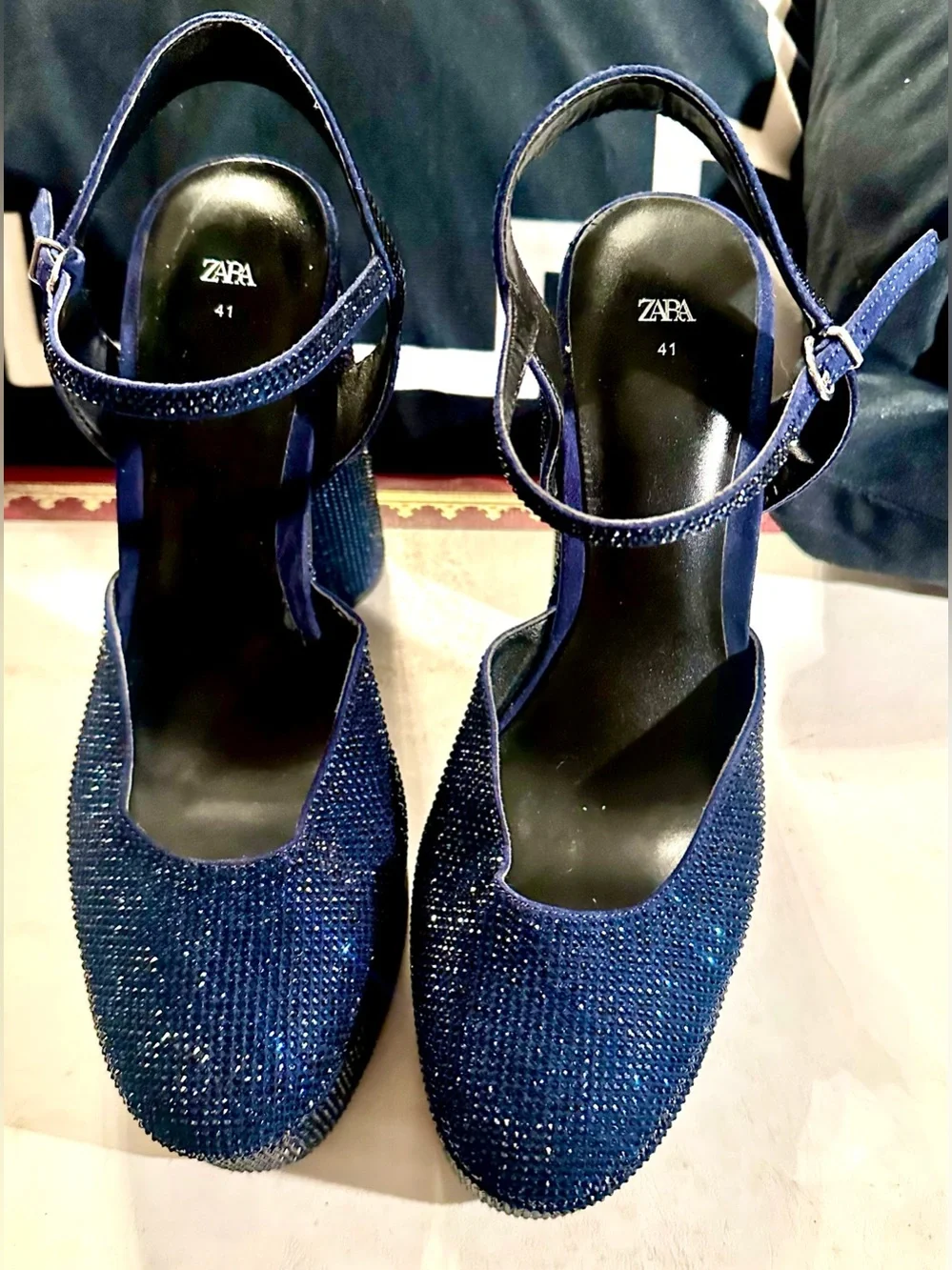 Zara Sparkling Navy Platform Mary Jane Heels
